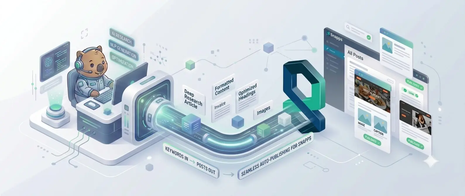 RapidWombat automatically publishing AI-generated articles to Snapps