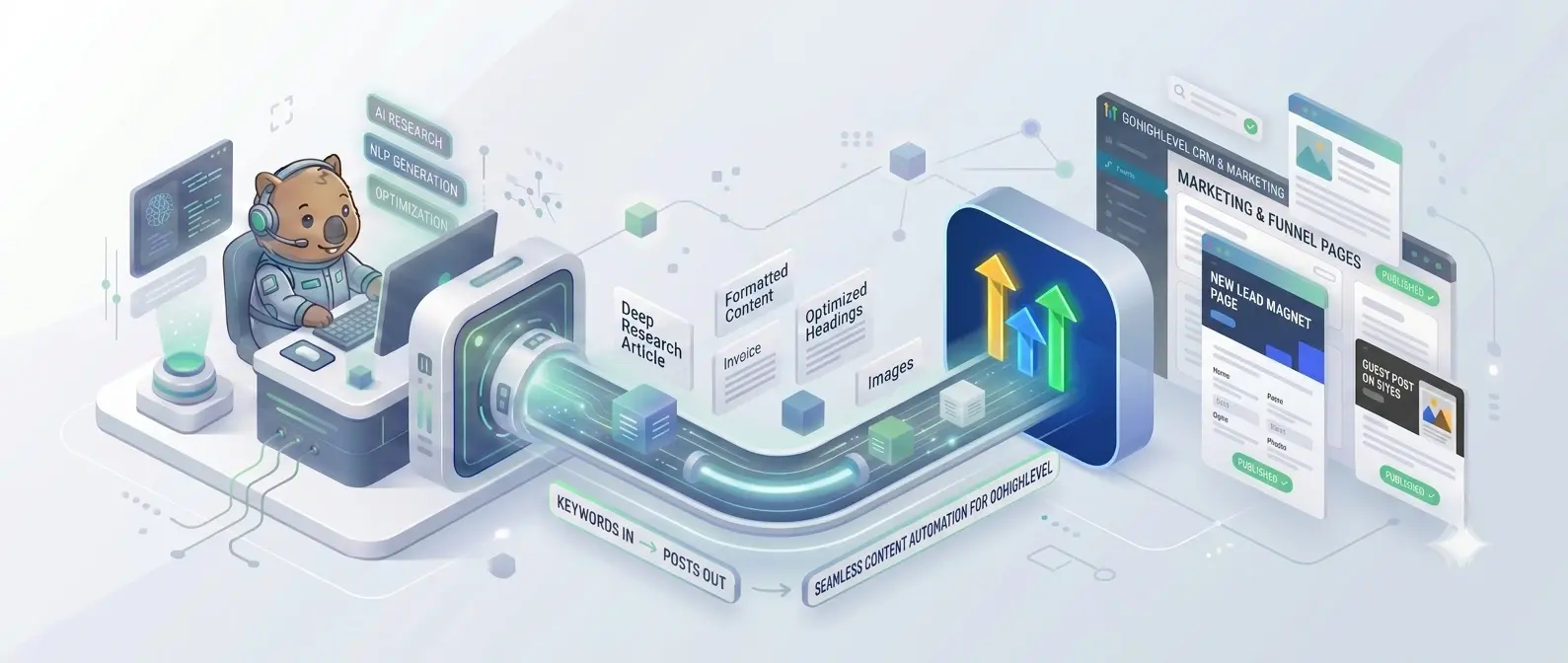 RapidWombat automatically publishing AI-generated articles via GoHighLevel