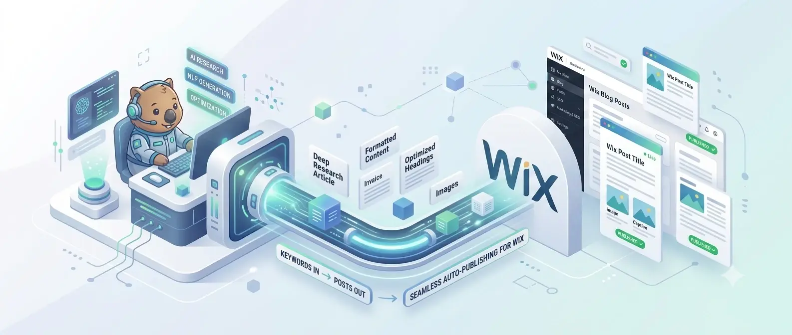 RapidWombat automatically publishing AI-generated articles to Wix