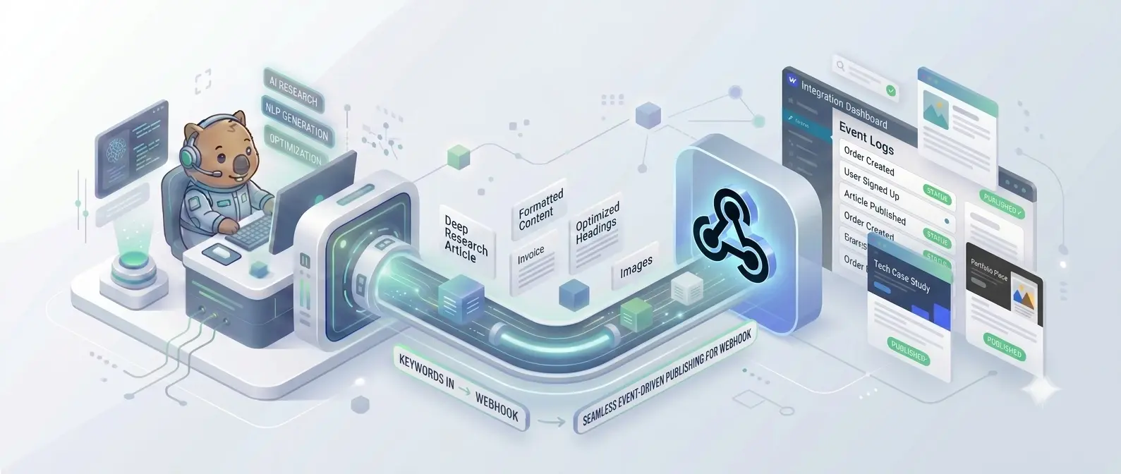 RapidWombat automatically publishing AI-generated articles via webhooks